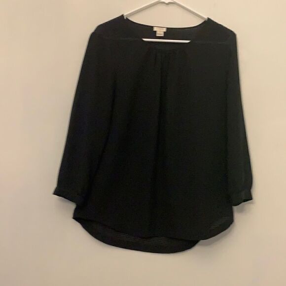 J Crew long sleeve black blouse with gold buttons on cuff. Size S Length 27” - Picture 1 of 6
